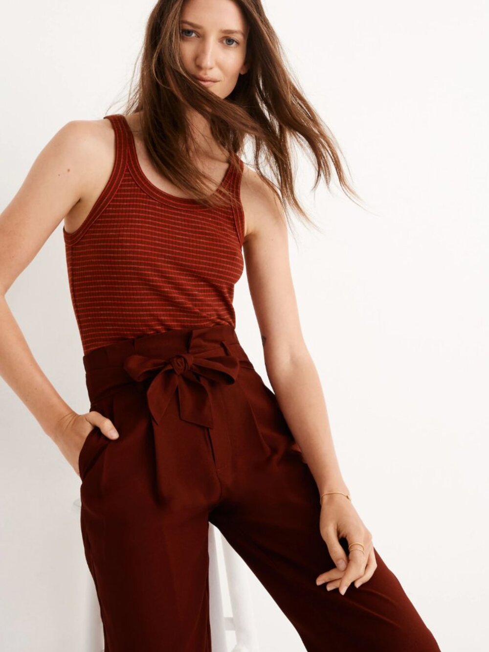 Madewell Drapey Paperbag Pants - Burgundy - Sz 0